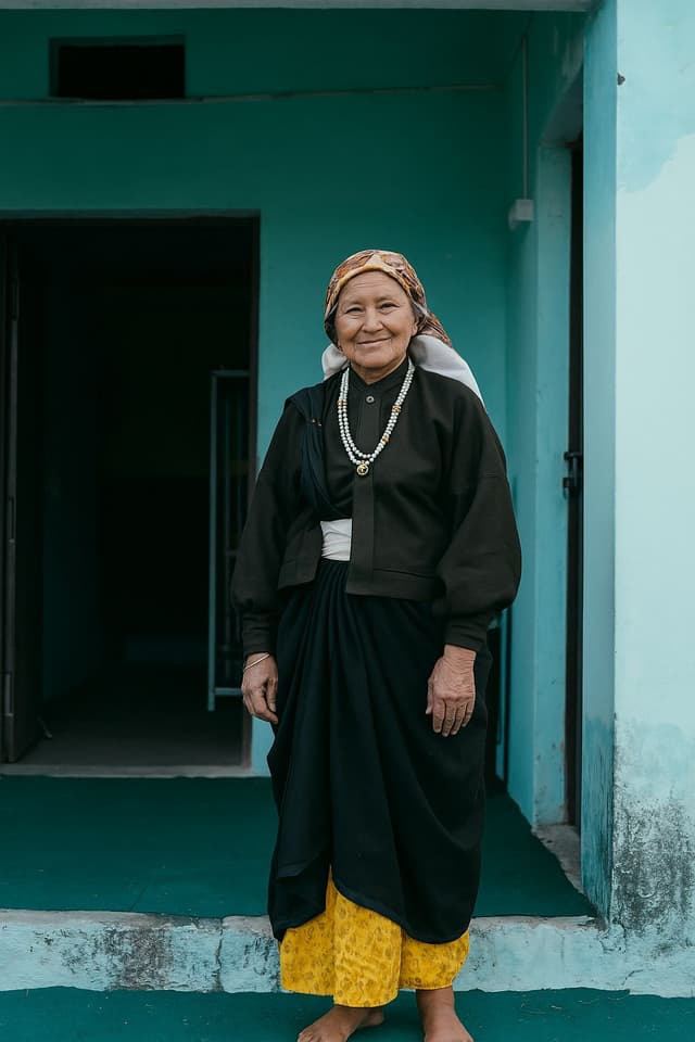 Traditional weaver with flag
